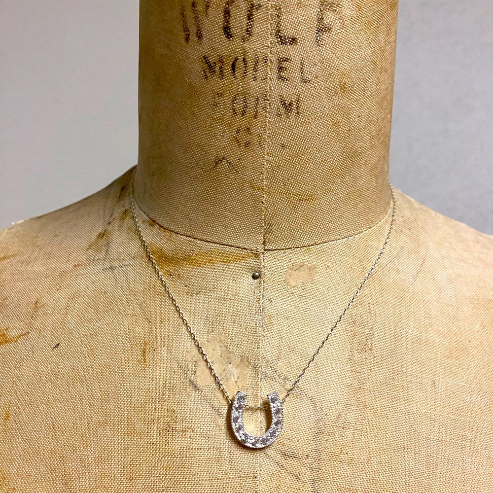 Rhinestone lucky horseshoe silver necklace / 1928 brand / retro 2000s
